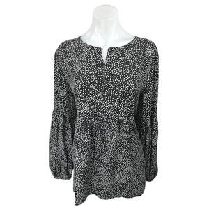 Ann Taylor LOFT Black White Polka Dot Balloon Long Sleeve Peplum Blouse Top L